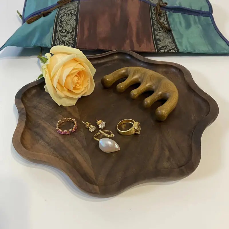 Black Walnut Wooden Serving Tray - Rectangular Design