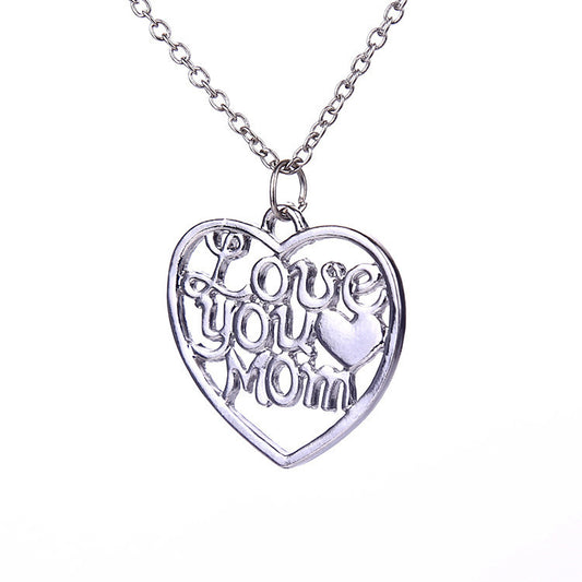 "Love You Mom Silver Necklace - Elegant Collar Chain"